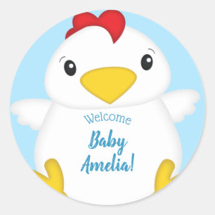 Chicken Baby Shower Blue Boy Runder Aufkleber