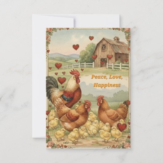Chicken Barnyard Love, Peace Valentine's day card Mitteilungskarte (Vorderseite)