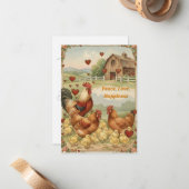 Chicken Barnyard Love, Peace Valentine's day card Mitteilungskarte (Vorderseite/Rückseite Beispiel)