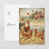 Chicken Barnyard Love, Peace Valentine's day card Mitteilungskarte (Vorne/Hinten)