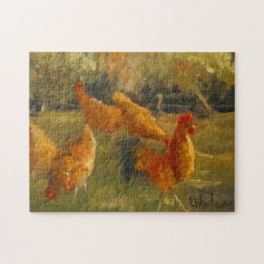 Chicken Barnyard Original Malerei Herausforderung Puzzle (Horizontal)