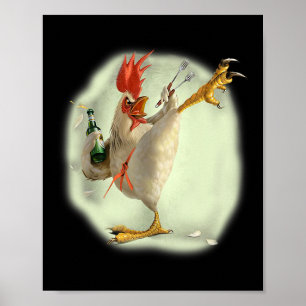 Chicken Beer Karate Kick Cooles Huhn Funny Chicke Poster