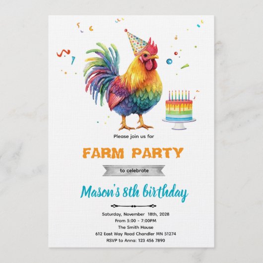 Chicken Birthday Party Invitation Einladung (Vorderseite)