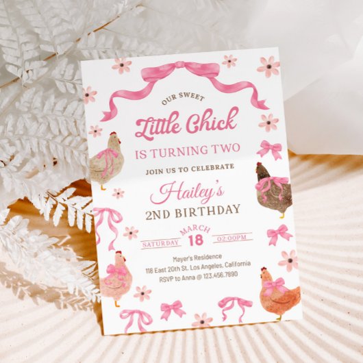 Chicken & Bow Birthday Invitation Einladung