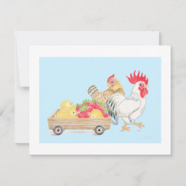 Chicken Chicks Family Strawberries Blue Flat  Card Dankeskarte