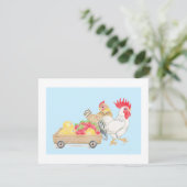 Chicken Chicks Family Strawberries Blue Flat  Card Dankeskarte (Stehend Vorderseite)