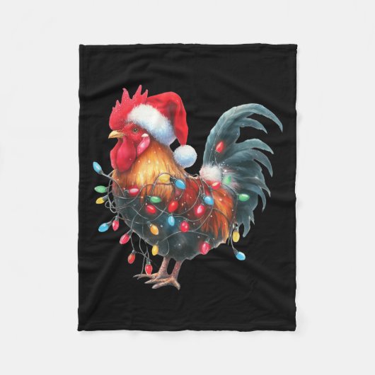 Chicken Christmas Lights Funny Santa Hat Merry Xma Fleecedecke (Vorderseite)