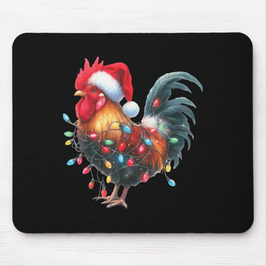 Chicken Christmas Lights Funny Santa Hat Merry Xma Mousepad (Vorne)
