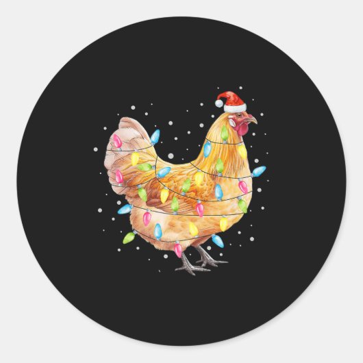Chicken Christmas Lights Santa Hat Chicken Farm An Runder Aufkleber (Vorderseite)