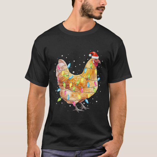 Chicken Christmas Lights Santa Hat Chicken Farm An T-Shirt (Vorderseite)