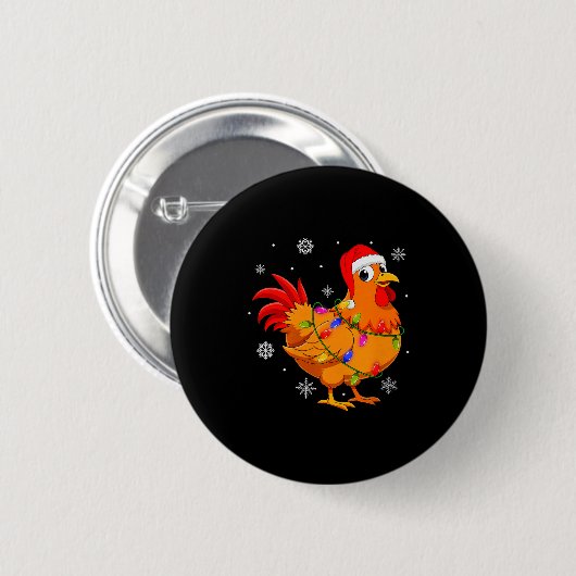 Chicken Christmas Lights Santa Hat Farm Animal Chi Button (Vorne & Hinten)