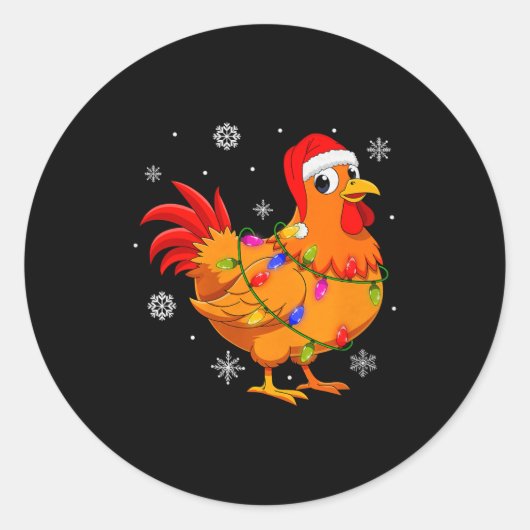Chicken Christmas Lights Santa Hat Farm Animal Chi Runder Aufkleber (Vorderseite)
