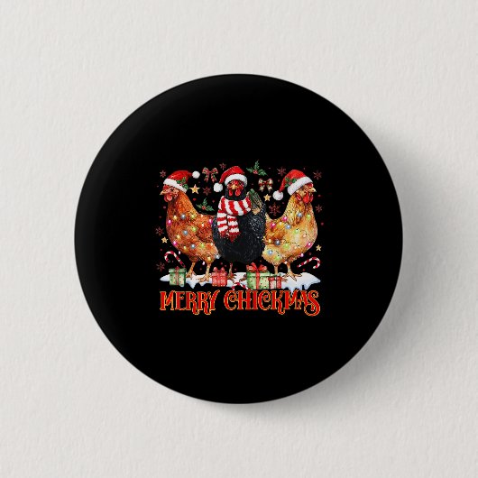 Chicken Christmas Merry Chickmas Santa Claus Hat F Button (Vorderseite)