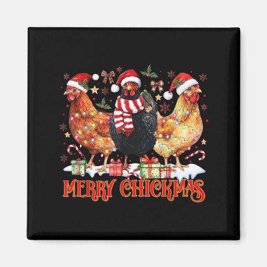 Chicken Christmas Merry Chickmas Santa Claus Hat F Magnet (Vorne)