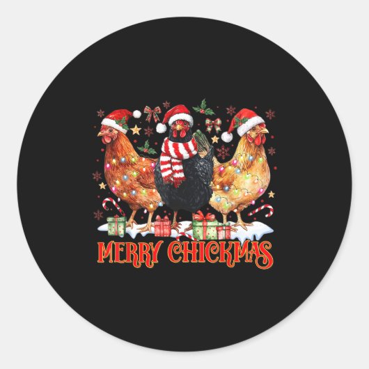 Chicken Christmas Merry Chickmas Santa Claus Hat F Runder Aufkleber (Vorderseite)