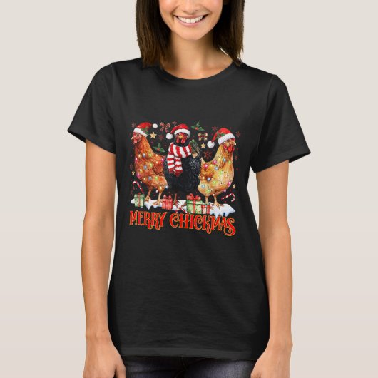 Chicken Christmas Merry Chickmas Santa Claus Hat F T-Shirt (Vorderseite)