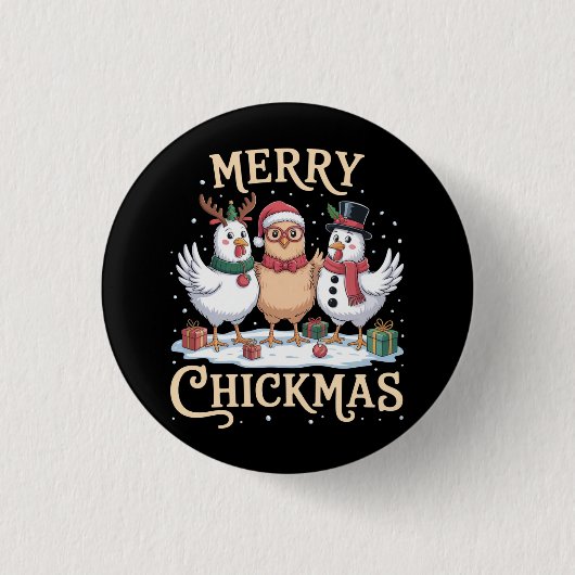 Chicken Christmas Santa Hat Merry Chickmas Farm Button (Vorderseite)