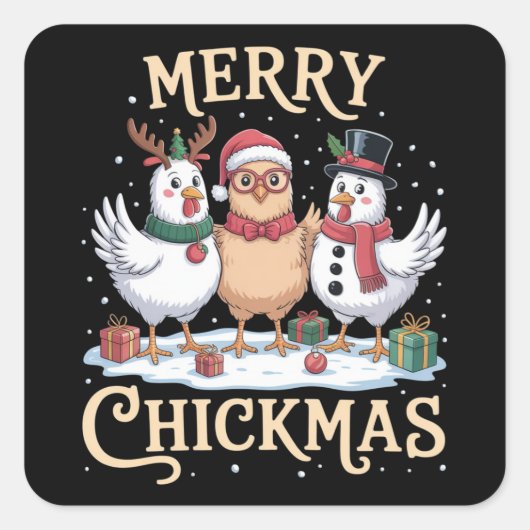 Chicken Christmas Santa Hat Merry Chickmas Farm Quadratischer Aufkleber (Vorderseite)