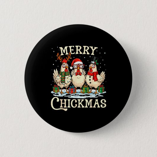 Chicken Christmas Santa Hat Merry Chickmas Xmas Fa Button (Vorderseite)