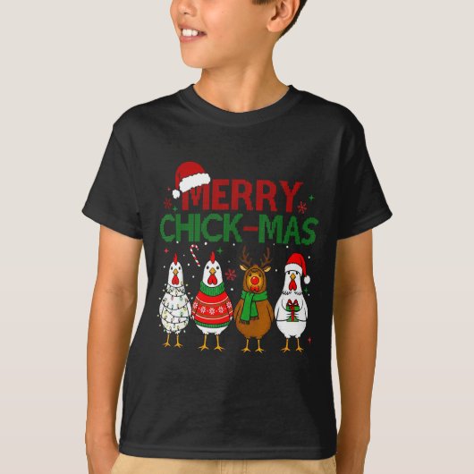 Chicken Christmas Santa Hat Merry Chickmas Xmas Fa T-Shirt (Vorderseite)