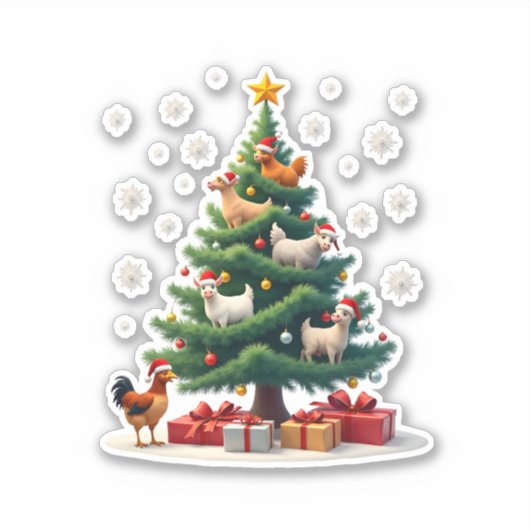 Chicken Cow Goat Horse Farm Animal Farmer Christma Aufkleber (Vorderseite)
