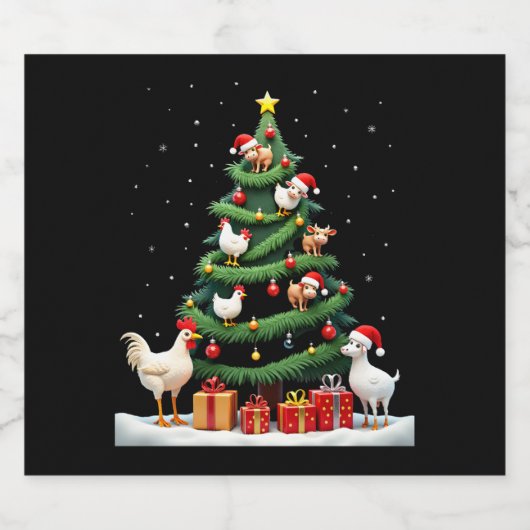 Chicken Cow Goat Horse Farm Animal Farmer Christma Schaumweinetikett (Einzelnes Label)