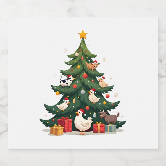 Chicken Cow Goat Horse Farm Animal Farmer Christma Schaumweinetikett (Einzelnes Label)