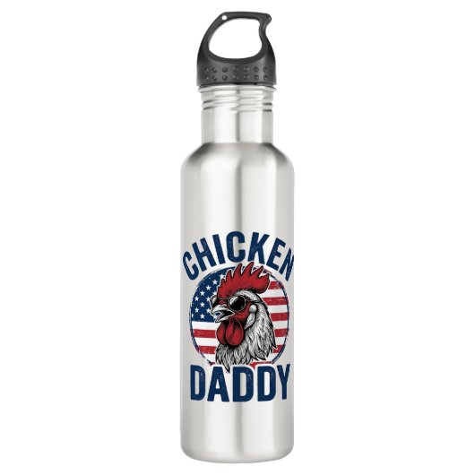 Chicken Daddy Rooster Vintage Patriotic Shirt Desi Edelstahlflasche (Vorderseite)
