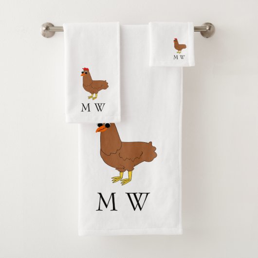 Chicken Design Monogrammed Badhandtuch Set (Insitu)