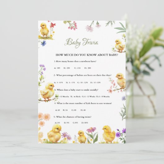 Chicken Farm Baby trivia Baby-Duschspielkarte Einladung (Stehend Vorderseite)