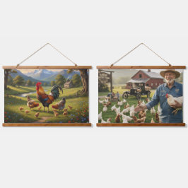 Chicken Farm Wood Topped Wall Tapestry Wandteppich Mit Holzrahmen
