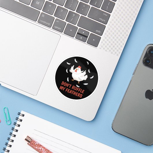 Chicken Feathers Aufkleber (Laptop mit iPhone)