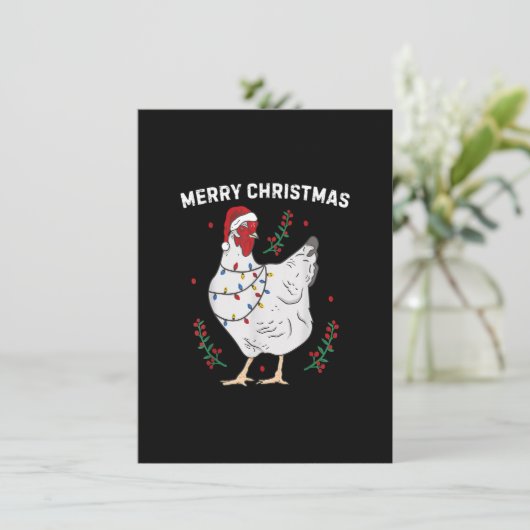 Chicken Frohe Weihnachten Funny Weihnachtsmannmütz Einladung (Stehend Vorderseite)