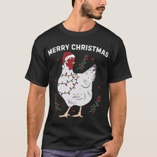Chicken Frohe Weihnachten Funny Weihnachtsmannmütz T-Shirt (Vorderseite)