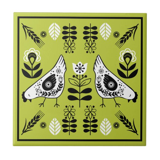 Chicken Hen Folk Fliese (Vorderseite)