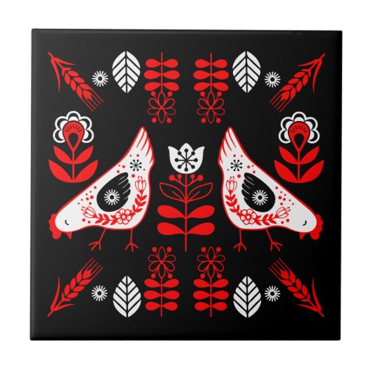 Chicken Hen Folk Fliese (Vorderseite)