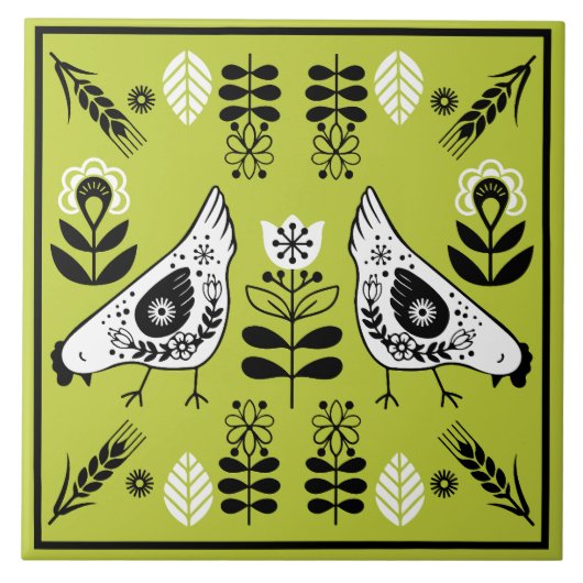 Chicken Hen Folk Fliese (Vorderseite)