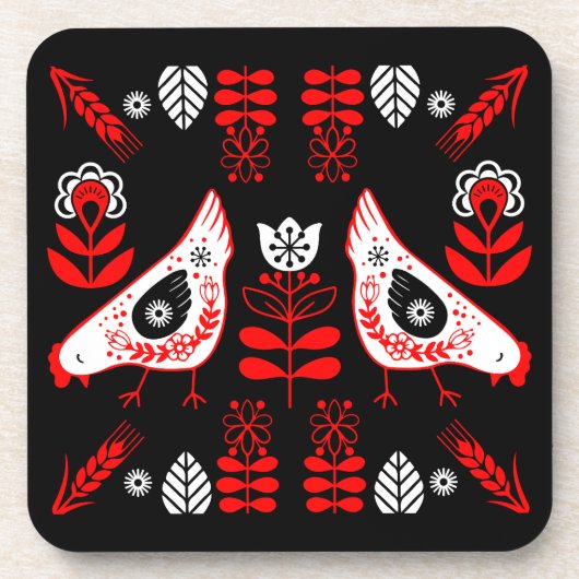 Chicken Hen Folk Getränkeuntersetzer (Vorderseite)