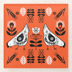 Chicken Hen Folk Glasuntersetzer