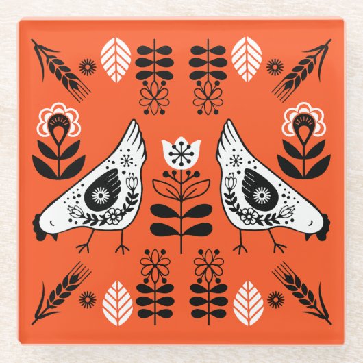 Chicken Hen Folk Glasuntersetzer (Vorderseite)