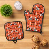 Chicken Hen Folk Ofenhandschuh & Topflappen-Set (Oben Unten)