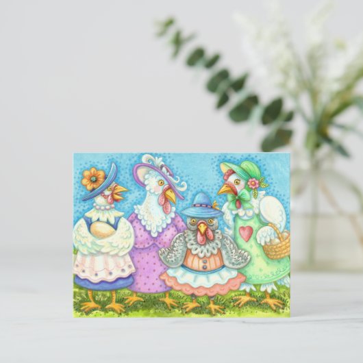 CHICKEN HEN PARTY, LAND GEFÜHRT FREUNDE Funny Postkarte (Stehend Vorderseite)