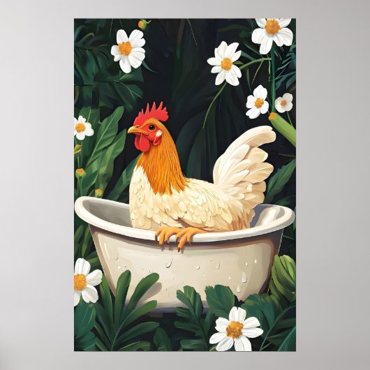 Chicken In Bathtub Poster, Funny Animal Poster (Vorne)