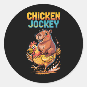 Chicken Jockey Capybara liebt Pixel Art Gamer Fun Runder Aufkleber
