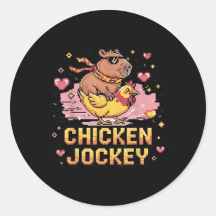 Chicken Jockey Capybara Riding Pixel Art Gamer Mem Runder Aufkleber
