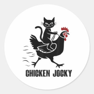 Chicken Jockey Funny Black Cat Runder Aufkleber