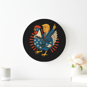 Chicken Jockey Trump Funny Meme Große Wanduhr