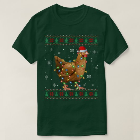 Chicken Lover Xmas Lights Santa Ugly Hühnchen Chri T-Shirt (Design vorne)
