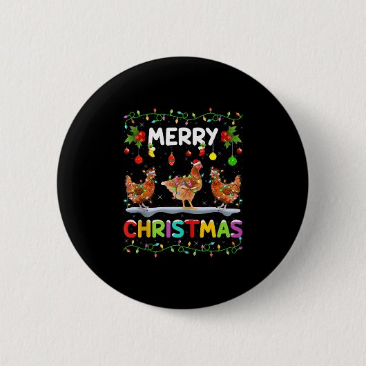 Chicken Merry Christmas Lights Santa Hat Funny Chi Button (Vorderseite)