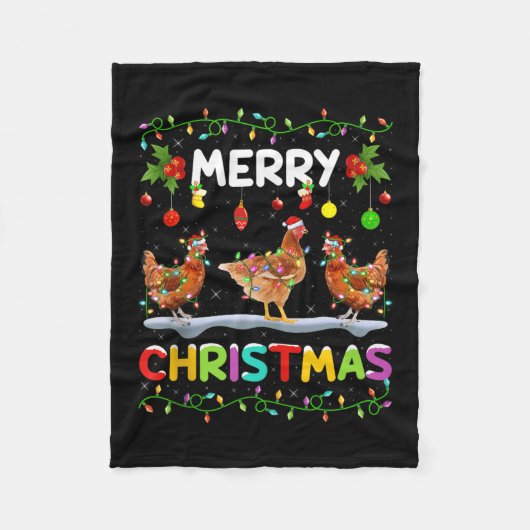 Chicken Merry Christmas Lights Santa Hat Funny Chi Fleecedecke (Vorderseite)